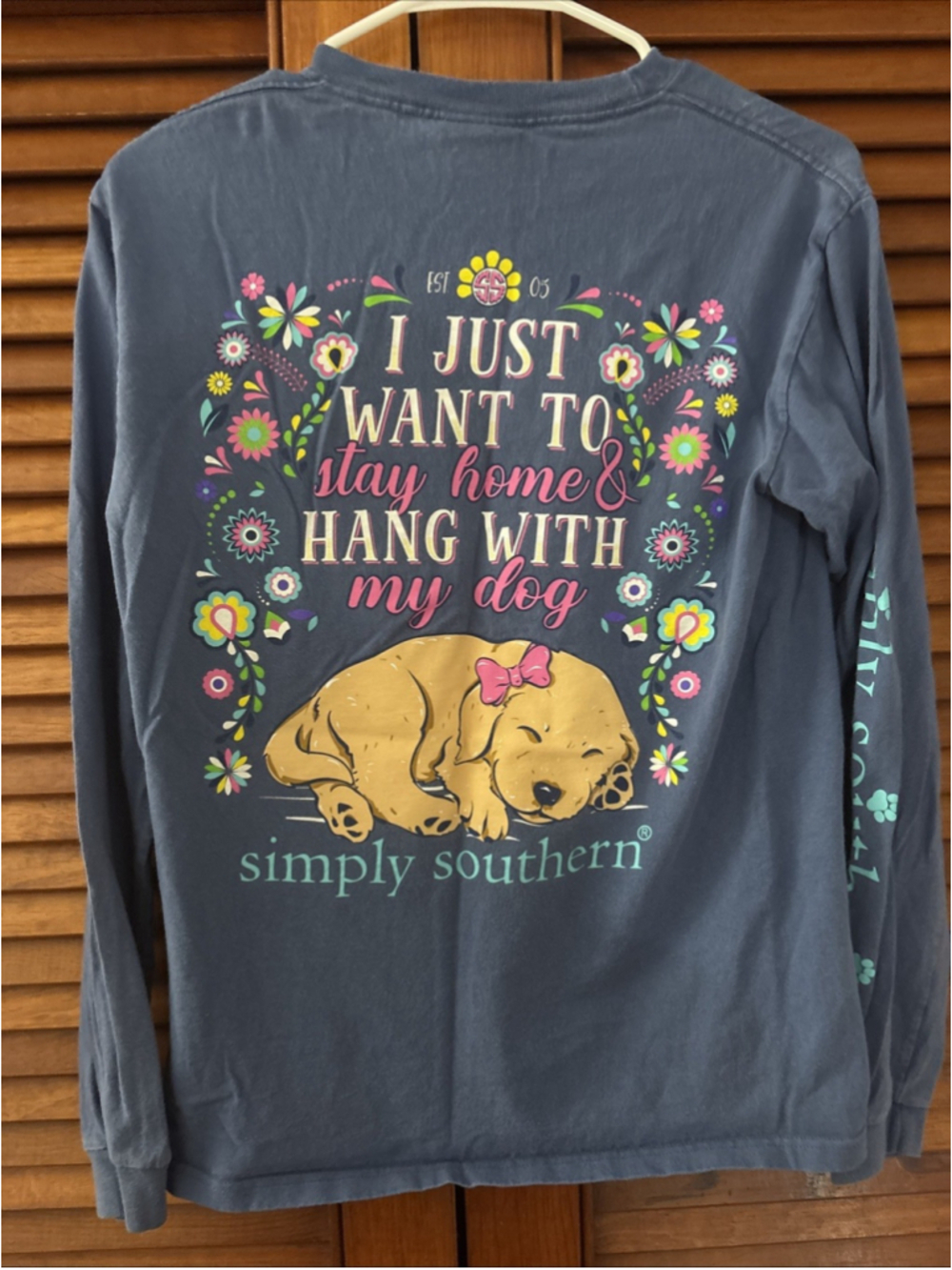 Simply Southern Long Sleeve T-shirt I Just Want To Stay Home with My Dog Small